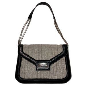 Lela Rose Black, White, Metallic Tweed & Vegan Leather Purse with Chain Straps